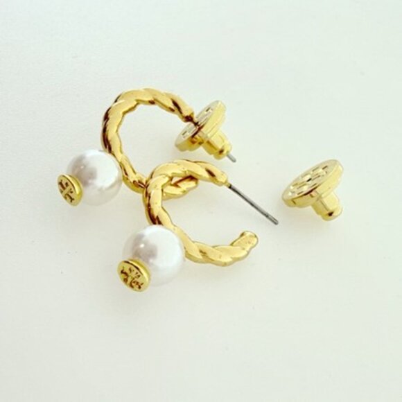 Tory Burch Rope Logo Bead Hoop Earrings w Dust Bag NWOT - Picture 3 of 4